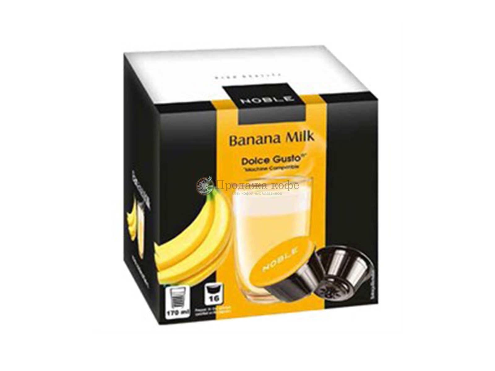 Кофе в капсулах Noble Banana Milk (Нобле Банана Милк), упаковка 16 капсул, формат Dolce Gusto (Дольче Густо)
